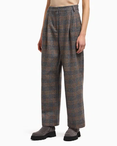 Emporio Armani Icon Check-motif Virgin-wool Blend Trousers With Pleats In Multi