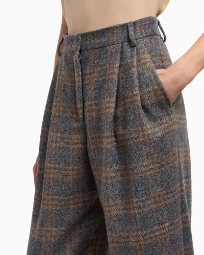 Emporio Armani Icon Check-motif Virgin-wool Blend Trousers With Pleats In Multi