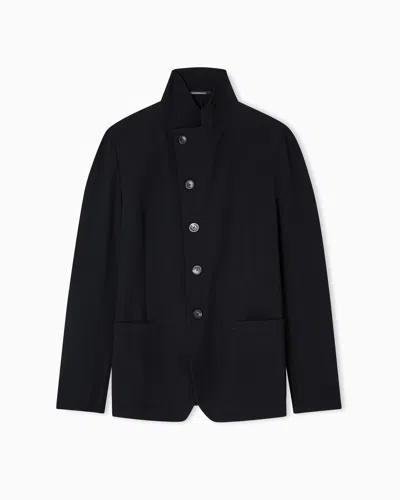 Emporio Armani Icon Guru-collar Jacket With Off-centre Fastening, In Three-dimensional Piqué-effect Crêpe Jersey