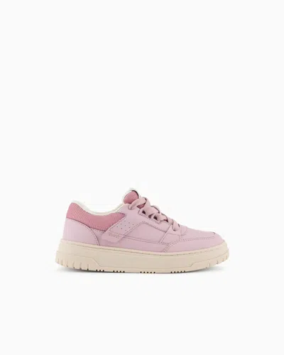 Emporio Armani Kids' Leather Sneakers With Mesh Details