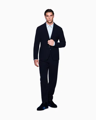 Giorgio Armani Long-sleeved Polo Shirt In Virgin Wool In Blue