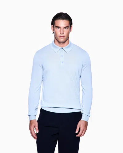 Giorgio Armani Long-sleeved Polo Shirt In Virgin Wool In Blue