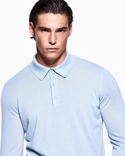 Giorgio Armani Long-sleeved Polo Shirt In Virgin Wool In Blue