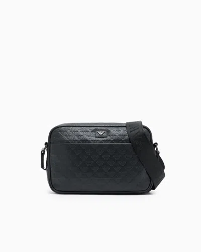 Emporio Armani Leather Shoulder Bag With All-over Embossed Eagle