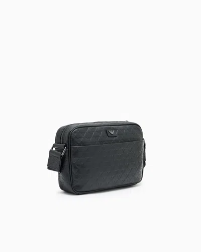 Emporio Armani Leather Shoulder Bag With All-over Embossed Eagle