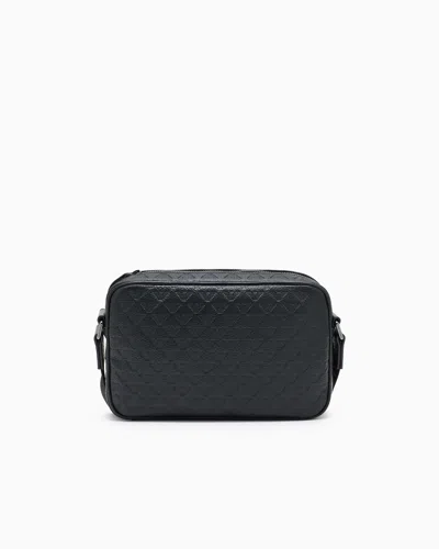 Emporio Armani Leather Shoulder Bag With All-over Embossed Eagle