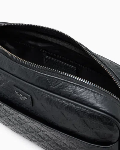 Emporio Armani Leather Shoulder Bag With All-over Embossed Eagle