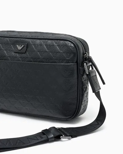 Emporio Armani Leather Shoulder Bag With All-over Embossed Eagle