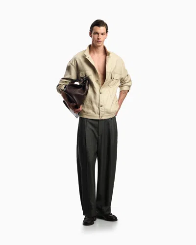 Emporio Armani Jacket With Guru Collar In A Coated Woven Fabric In Neutral