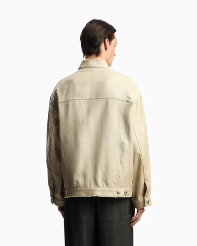 Emporio Armani Jacket With Guru Collar In A Coated Woven Fabric In Neutral