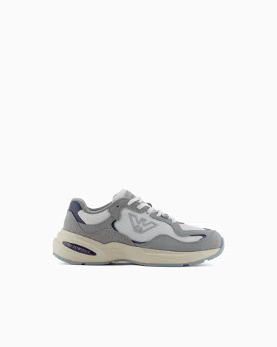 Emporio Armani Mesh Sneakers With Suede Details And An Eagle Logo In Multi