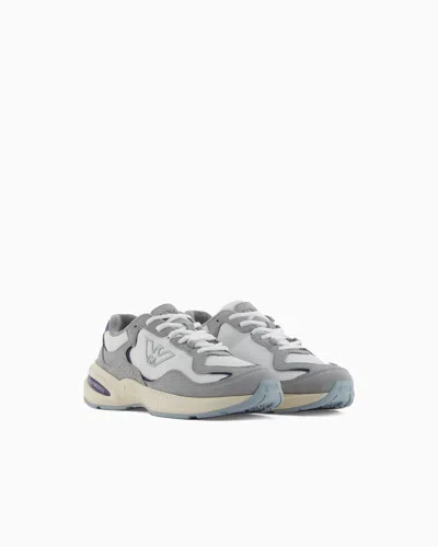 Emporio Armani Mesh Sneakers With Suede Details And An Eagle Logo In Multi