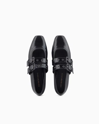 Emporio Armani Patent Leather Ballerinas With Double Strap