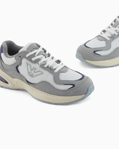 Emporio Armani Mesh Sneakers With Suede Details And An Eagle Logo In Multi