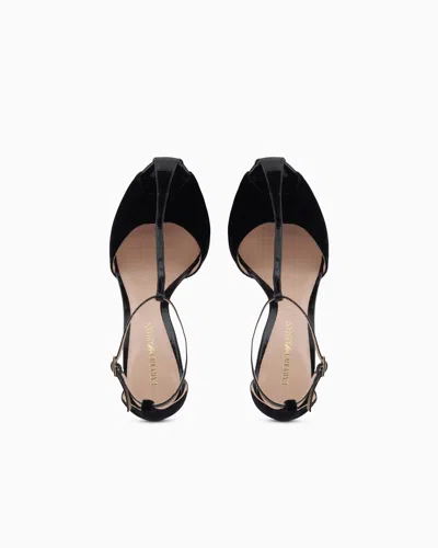 Emporio Armani Velvet And Patent-leather T-bar Heeled Sandals