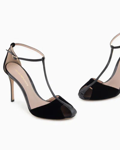 Emporio Armani Velvet And Patent-leather T-bar Heeled Sandals