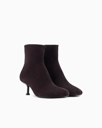 Emporio Armani Asv New York Capsule Collection Suede Ankle Boots With Kitten Heel In Black