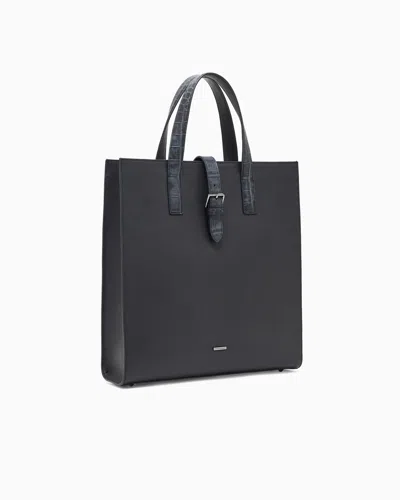 Emporio Armani Leather Shopper Bag With Crocodile Print