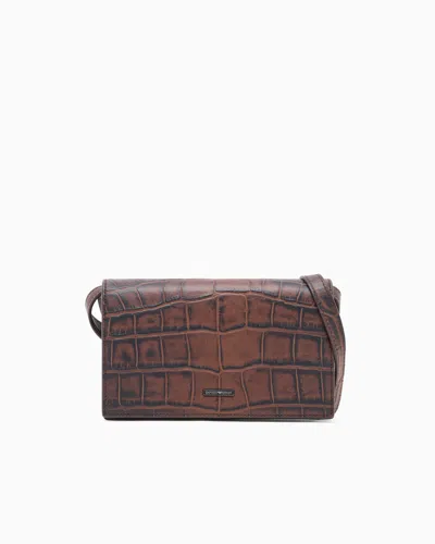 Emporio Armani Crocodile-embossed Leather Tech Case With Shoulder Strap