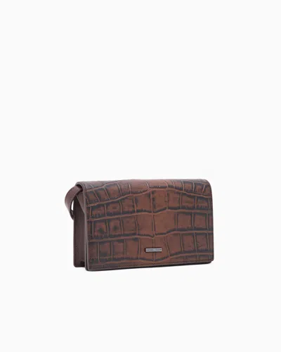 Emporio Armani Crocodile-embossed Leather Tech Case With Shoulder Strap In Brown