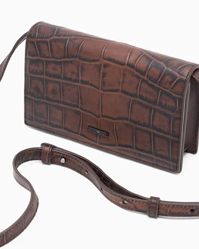 Emporio Armani Crocodile-embossed Leather Tech Case With Shoulder Strap In Brown