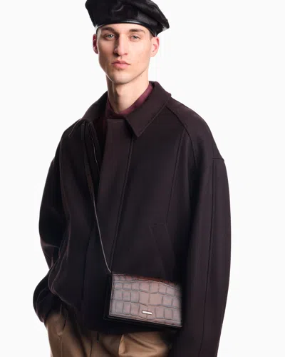 Emporio Armani Crocodile-embossed Leather Tech Case With Shoulder Strap In Brown