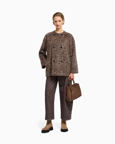 Emporio Armani Leopard Print Wool Blend Double Breasted Jacket In Brown