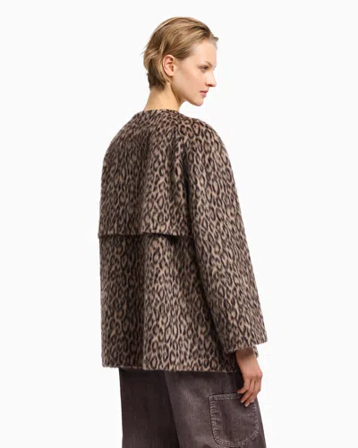 Emporio Armani Leopard Print Wool Blend Double Breasted Jacket In Brown
