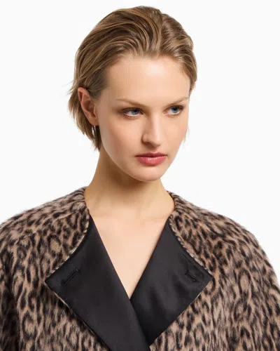 Emporio Armani Leopard Print Wool Blend Double Breasted Jacket In Brown