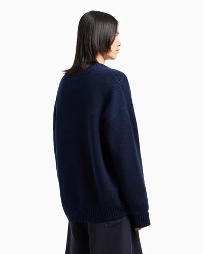 Emporio Armani Asv New York Capsule Collection Wool-blend V-neck Jumper In Blue