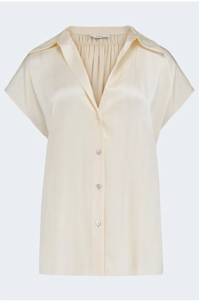 Vince Cap-sleeve Ruched-back Silk Blouse In Neutral
