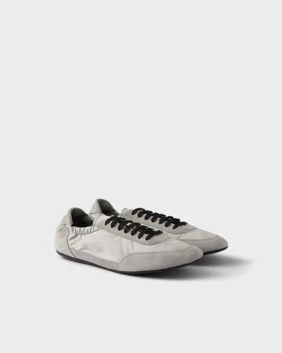 Prada Collapse Re-nylon And Suede Elasticized Sneakers In Gray