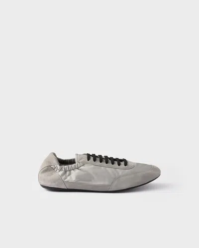Prada Collapse Re-nylon And Suede Elasticized Sneakers In Gray