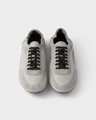 Prada Collapse Re-nylon And Suede Elasticized Sneakers In Gray