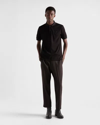 Prada Men's Slim Pique Knit Logo Polo In Black