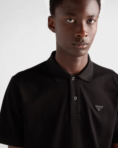 Prada Men's Slim Pique Knit Logo Polo In Black