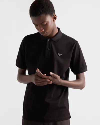 Prada Men's Slim Pique Knit Logo Polo In Black