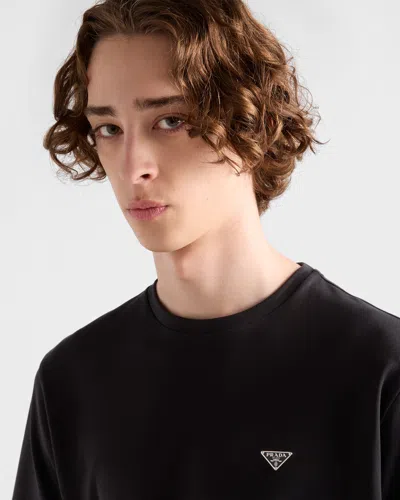 Prada Technical-jersey T-shirt In Black