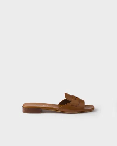 Prada Triangle-logo Leather Sandals In Brown
