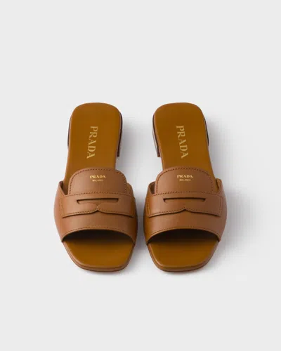 Prada Triangle-logo Leather Sandals In Brown