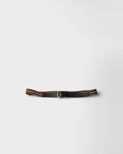 Prada Elastic Leather Belt In Black