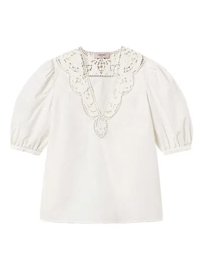 Twinset Twin-set V-neck Shirt With Lace Detail In White