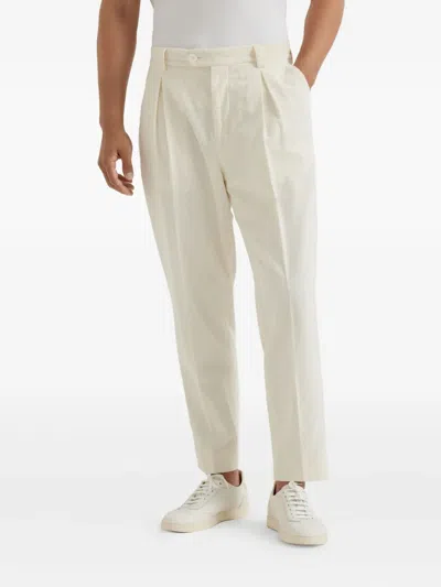 Brunello Cucinelli Cotton Straight-leg Trousers In Neutral