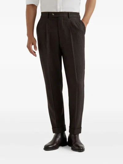 Brunello Cucinelli Pleated Wool-cashmere Blend Trousers In Brown