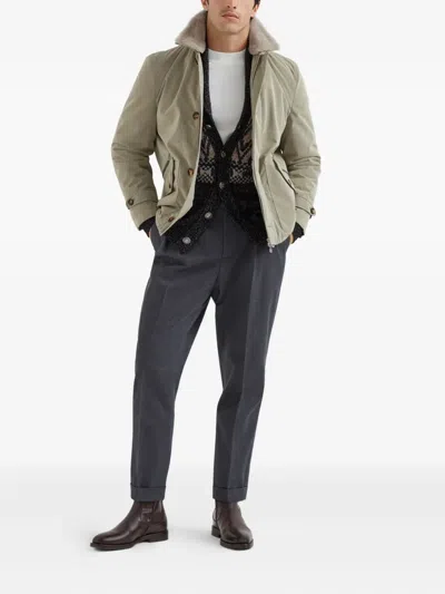 Brunello Cucinelli Button-fastening Jacket In Brown