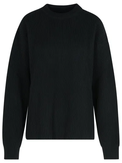 Jil Sander Wool Crew Neck Sweater With Asymmetric Detail In Black
