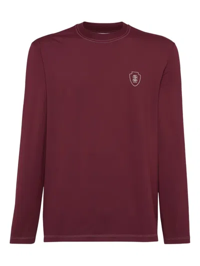 Brunello Cucinelli Comfort Nylon Long Sleeve T-shirt With Logo In Purple