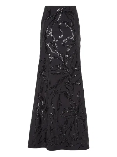Brunello Cucinelli Sequin Floral Maxi Skirt In Black
