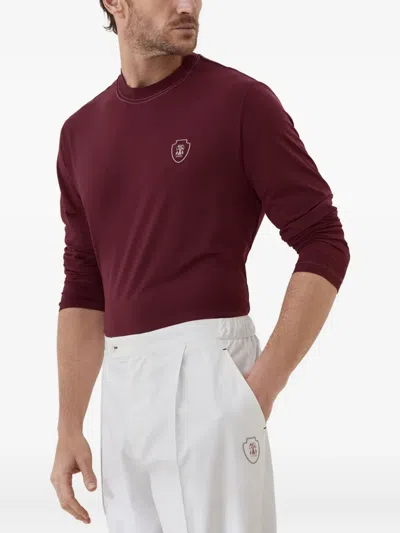 Brunello Cucinelli Comfort Nylon Long Sleeve T-shirt With Logo In Purple