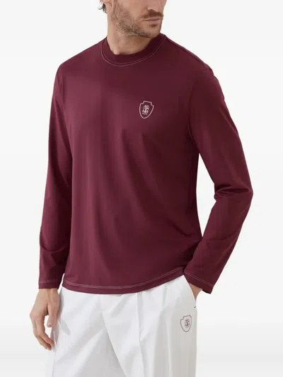 Brunello Cucinelli Comfort Nylon Long Sleeve T-shirt With Logo In Purple
